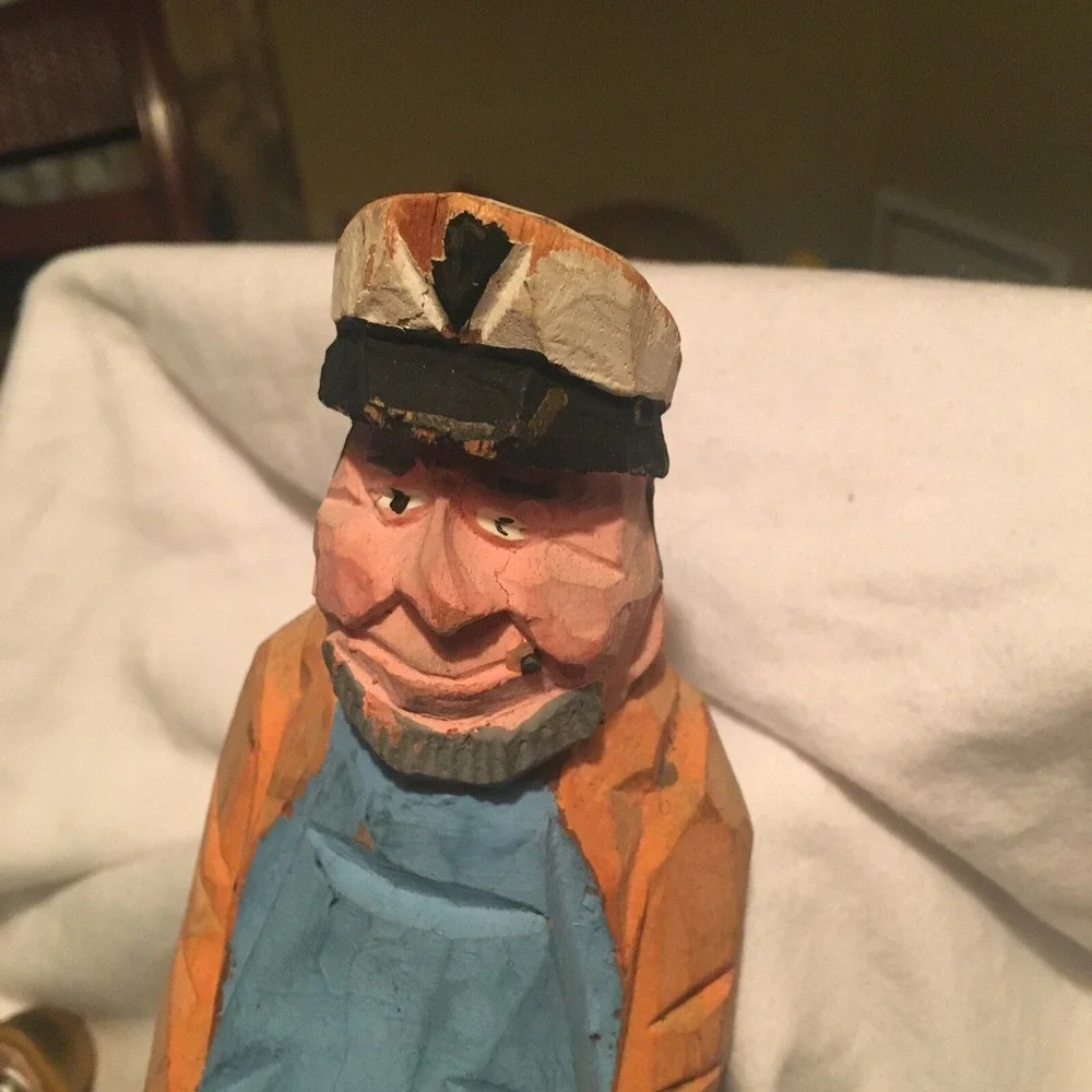 2 Hand Carved Painted Sailor Captains Vintage 1 Ceramic Sachet Holder(rare)